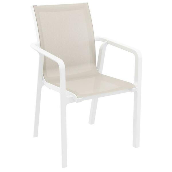 Fine-Line Pacific Sling Arm Chair White Frame Taupe Sling, 2PK FI2845393